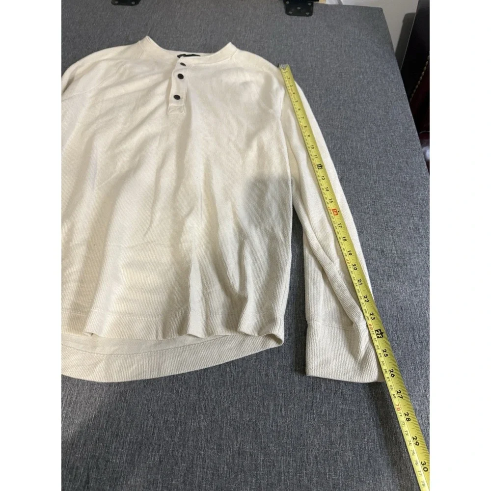 Banana Republic Cotton Blend Waffle Knit Henley Long Sleeve Cream Color Mens L